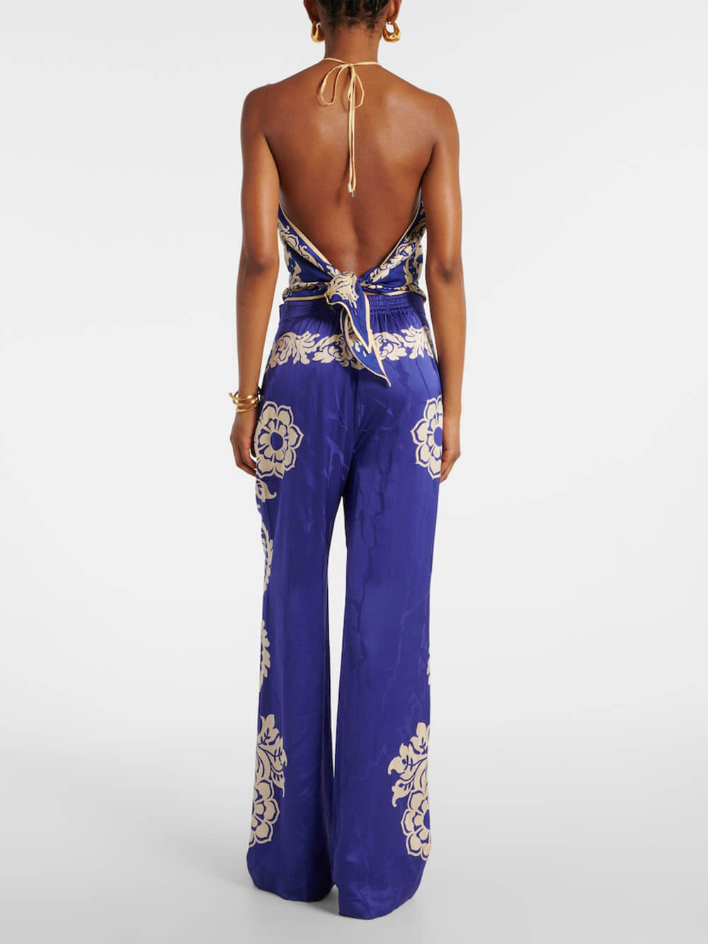 Vintage Satin Unique Ethnic Print Printed Mid-Rise Straight Pants