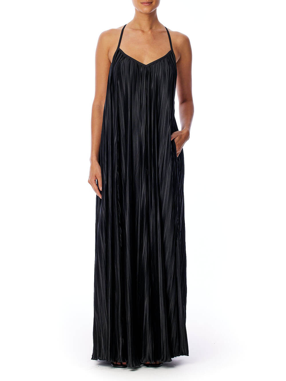 Unique And Fashionable Pleated Suspender Loose Maxi Dress