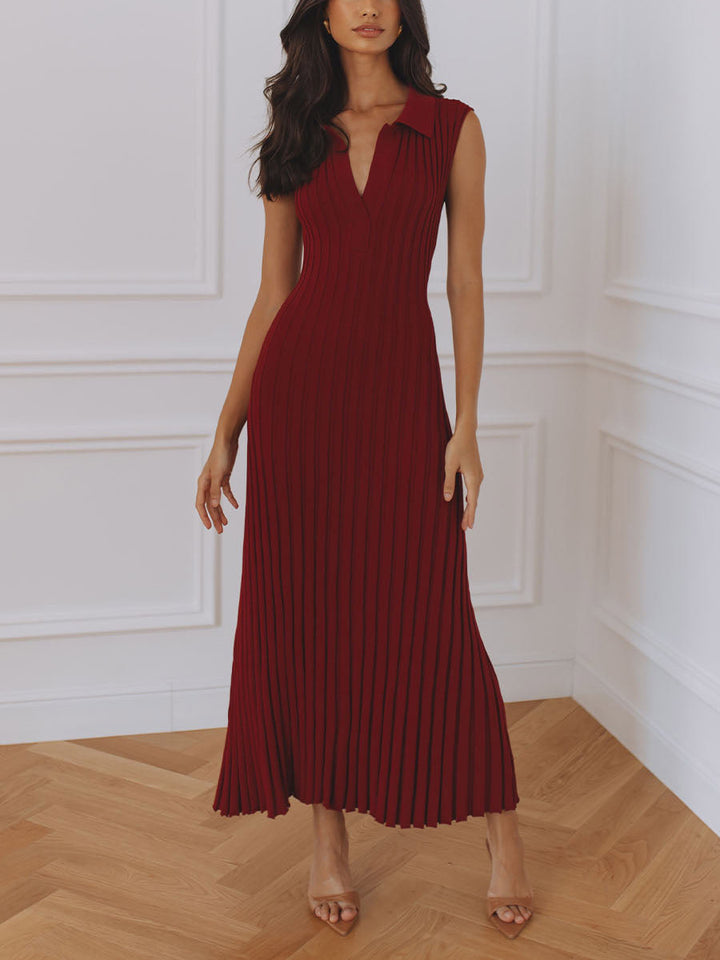 Elegant Pleated V-Neck Maxi Dress