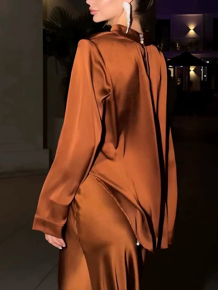 Elegant Satin Top And Skirt Two-piece Set