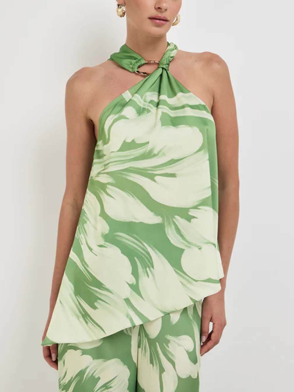 Modern Satin Abstract Floral Print Bell-Bottom Pants