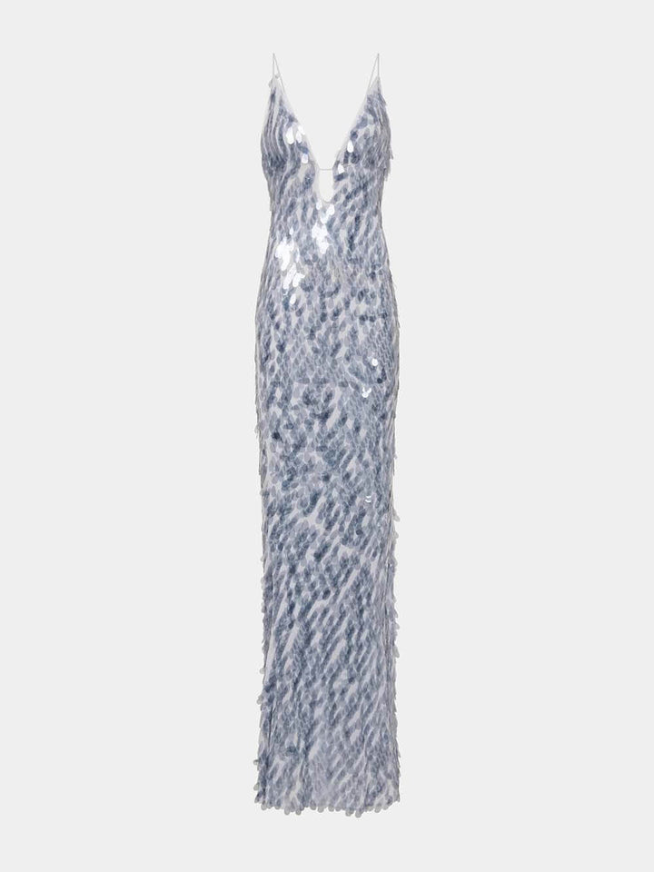 Elegant Sequined V-Neck Fitted Party Maxi Dress