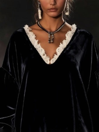 Exquisite Lace Velvet Loose Mini Dress