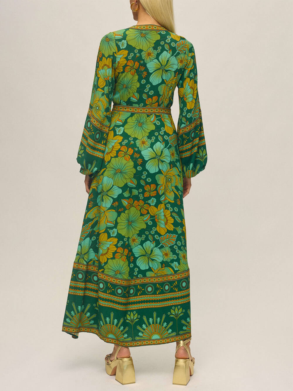 Incredibly Exquisite Fine Print Wrap Silhouette Maxi Dress