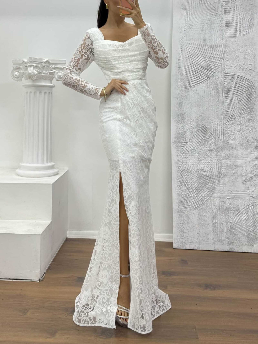 Elegant Lace Slit Maxi Dress