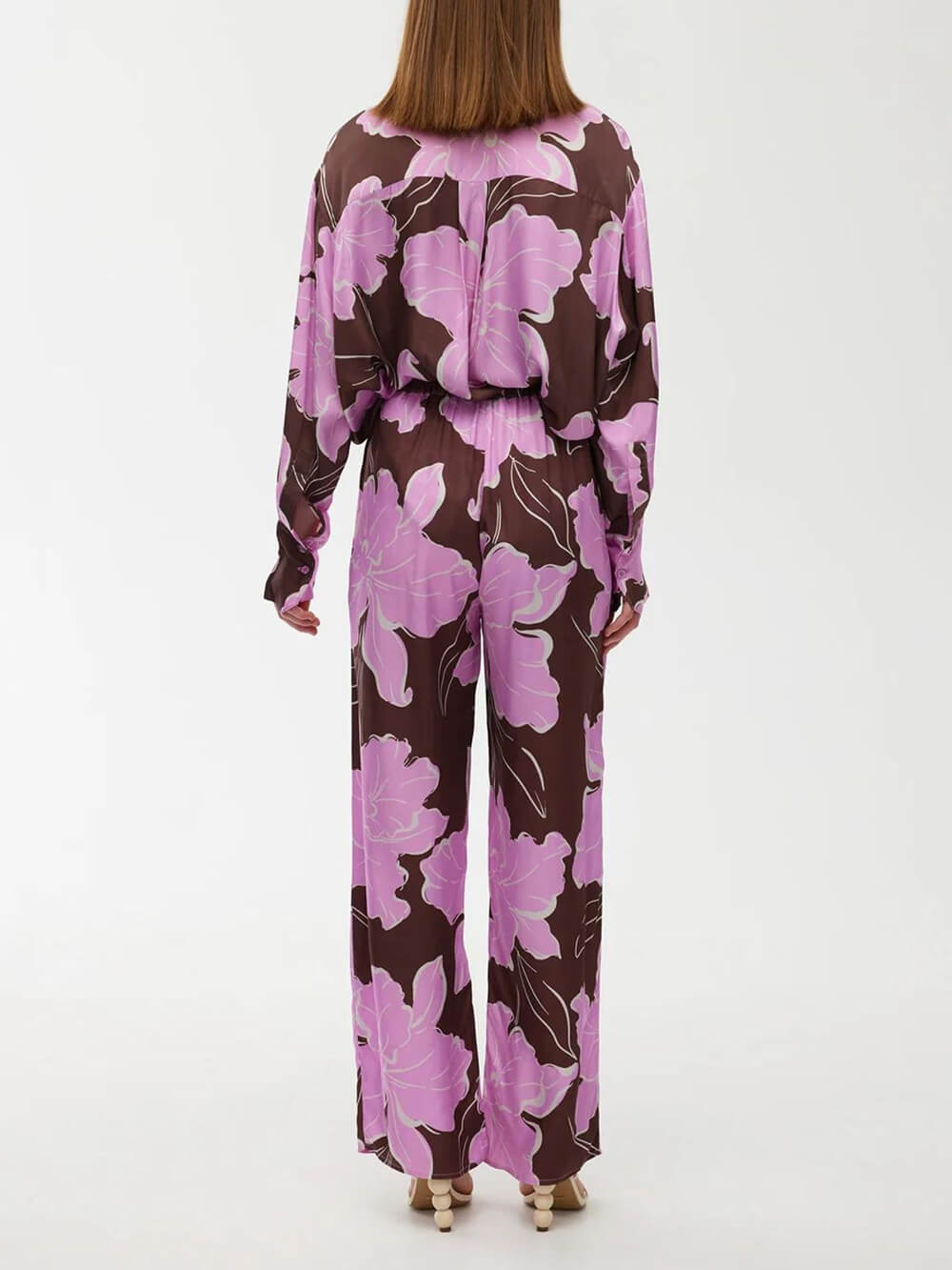 Casual Magnolia Print Asymmetric Loose Button-Up Shirt
