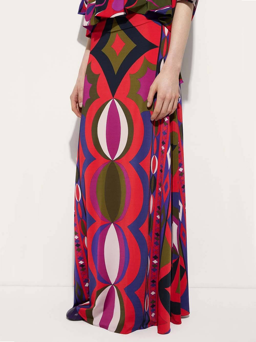 Unique Satin Rainbow Print High-Waisted Maxi Skirt