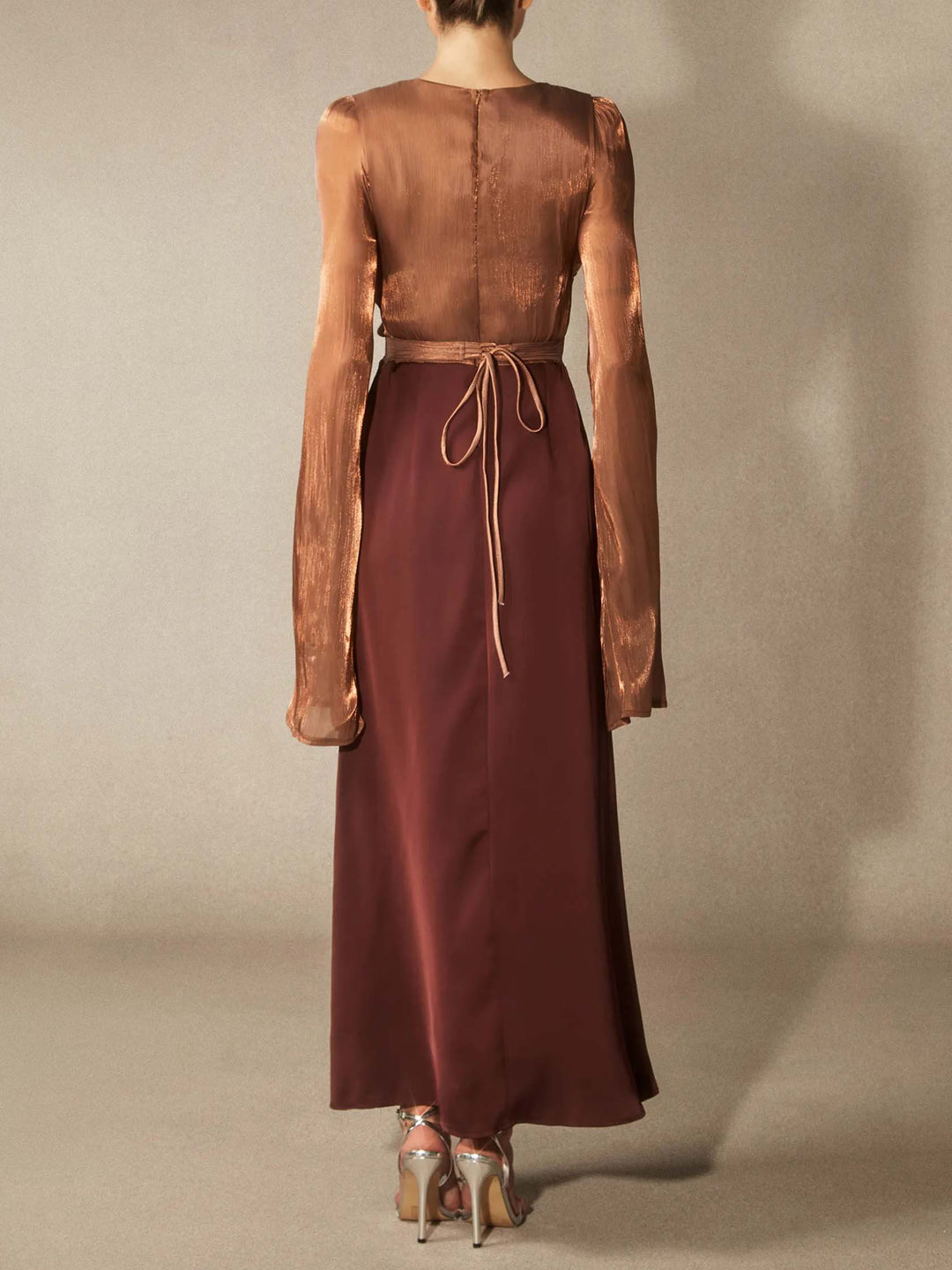 Elegant Satin Cape-Sleeve Maxi Dress