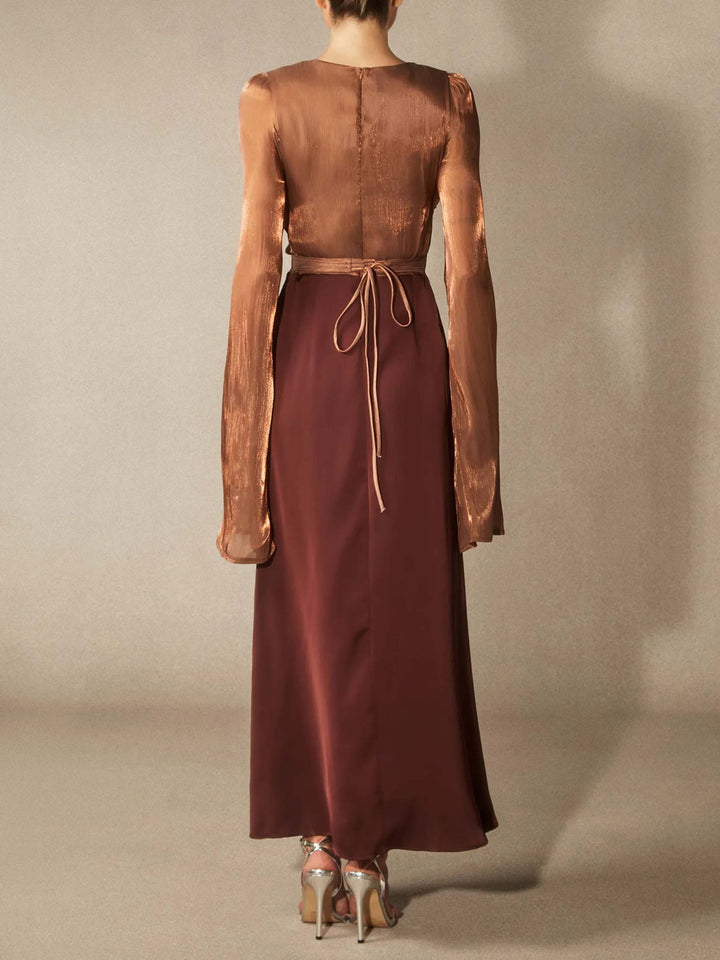 Elegant Satin Cape-Sleeve Maxi Dress