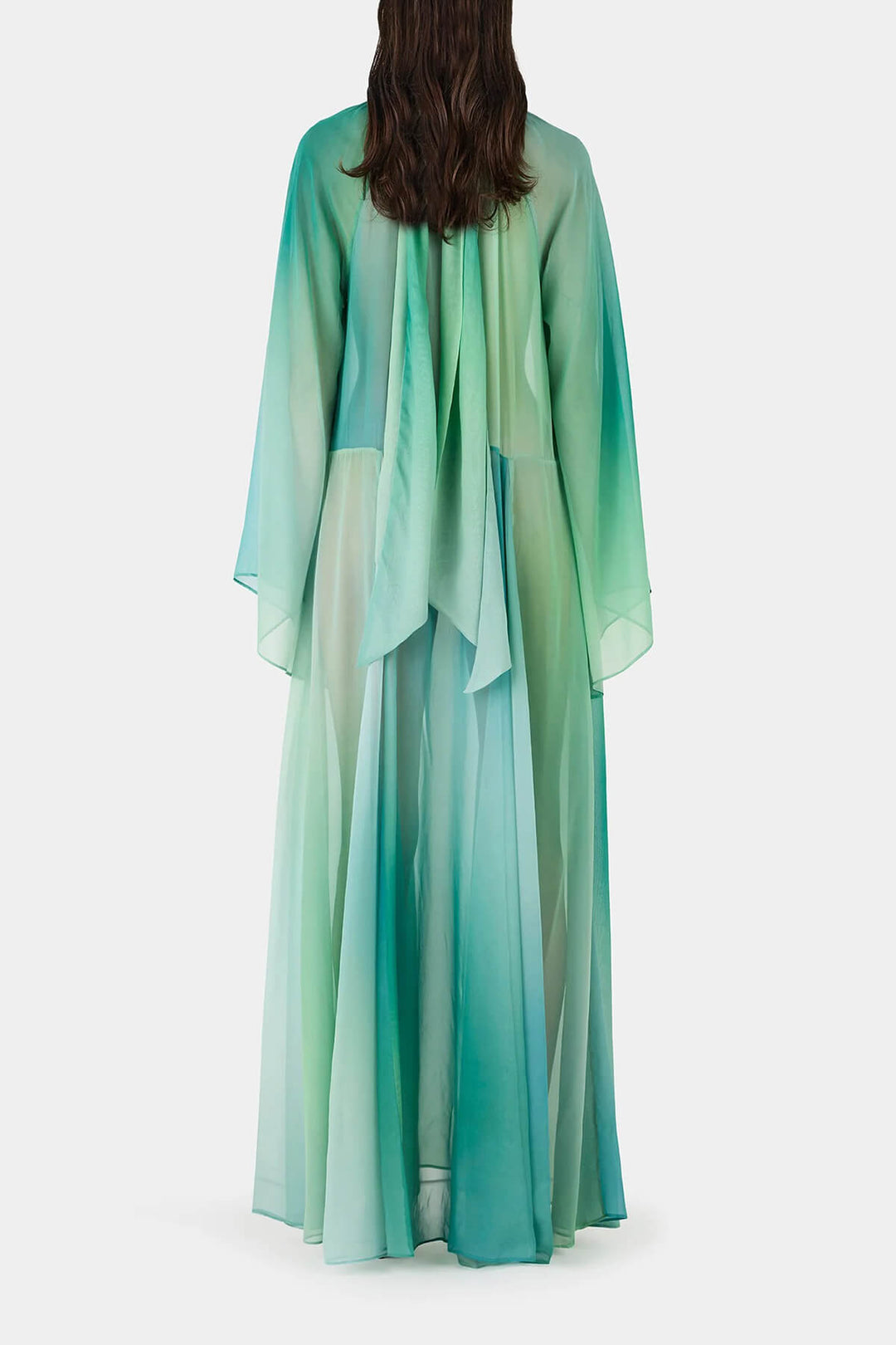 Delicate Gradient Print Draped Raglan Sleeve Maxi Dress