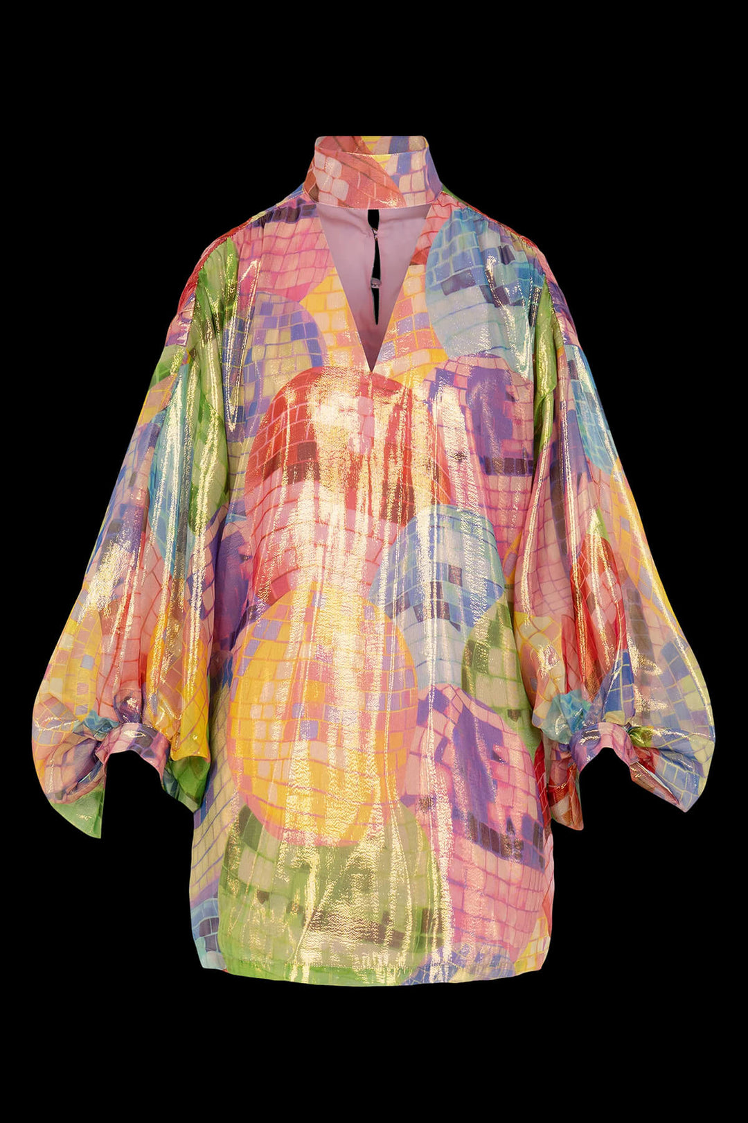 Unique Satin Print Lantern Sleeve Mini Dress