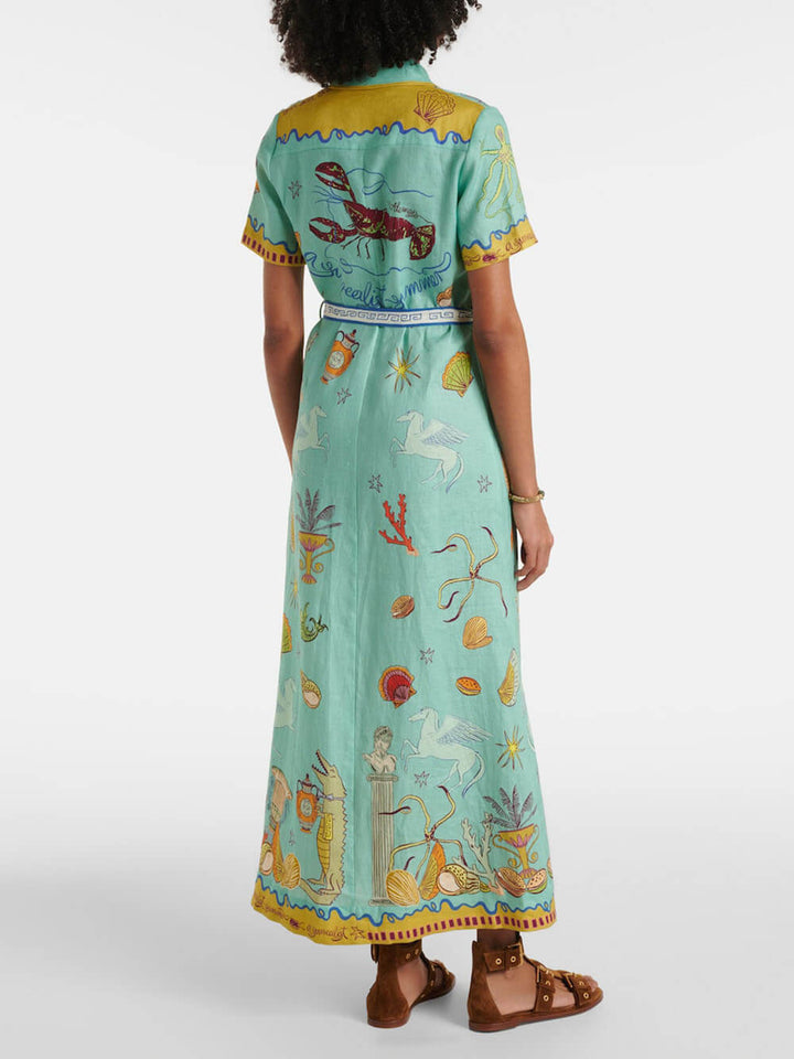 Modern Surrealist Unique Ocean Print Summer Maxi Shirtdress