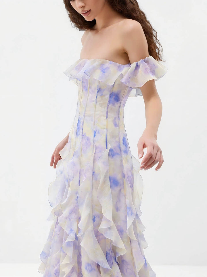 Casual Vacation-Style Strappy Floral Ruffle Maxi Dress