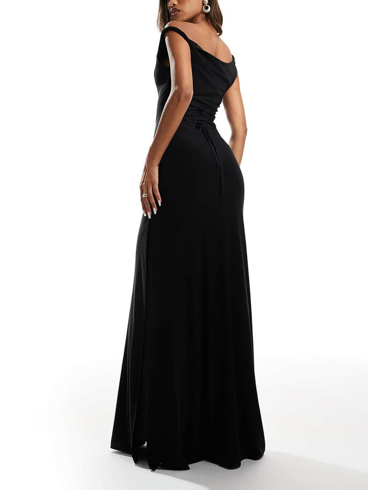 Elegant Off-Shoulder Twist Back Tie Maxi Dress