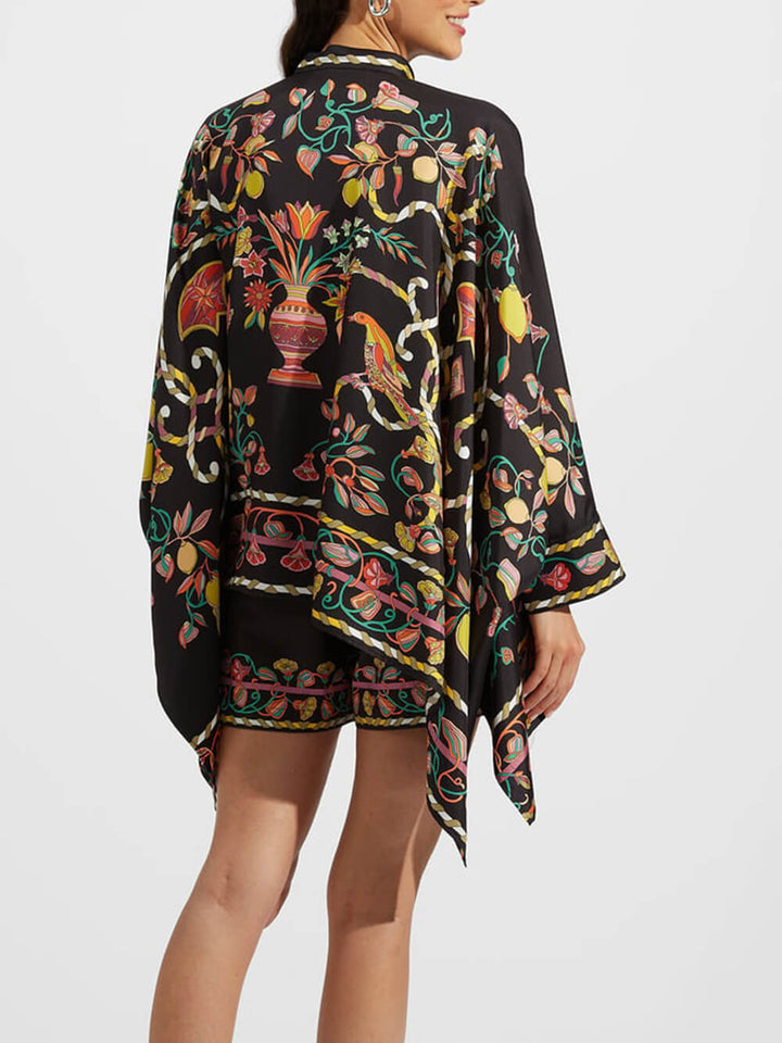 Unique Asymmetrical Floral Print Oversized Shirt