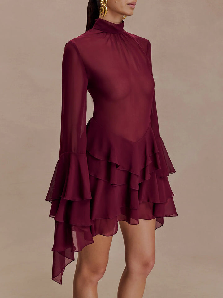 Elegant Layered Chiffon Ruffle Mini Dress