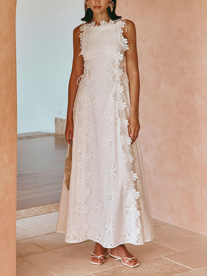 Delicate Lace Hook And Lace Up Sides Maxi Dress
