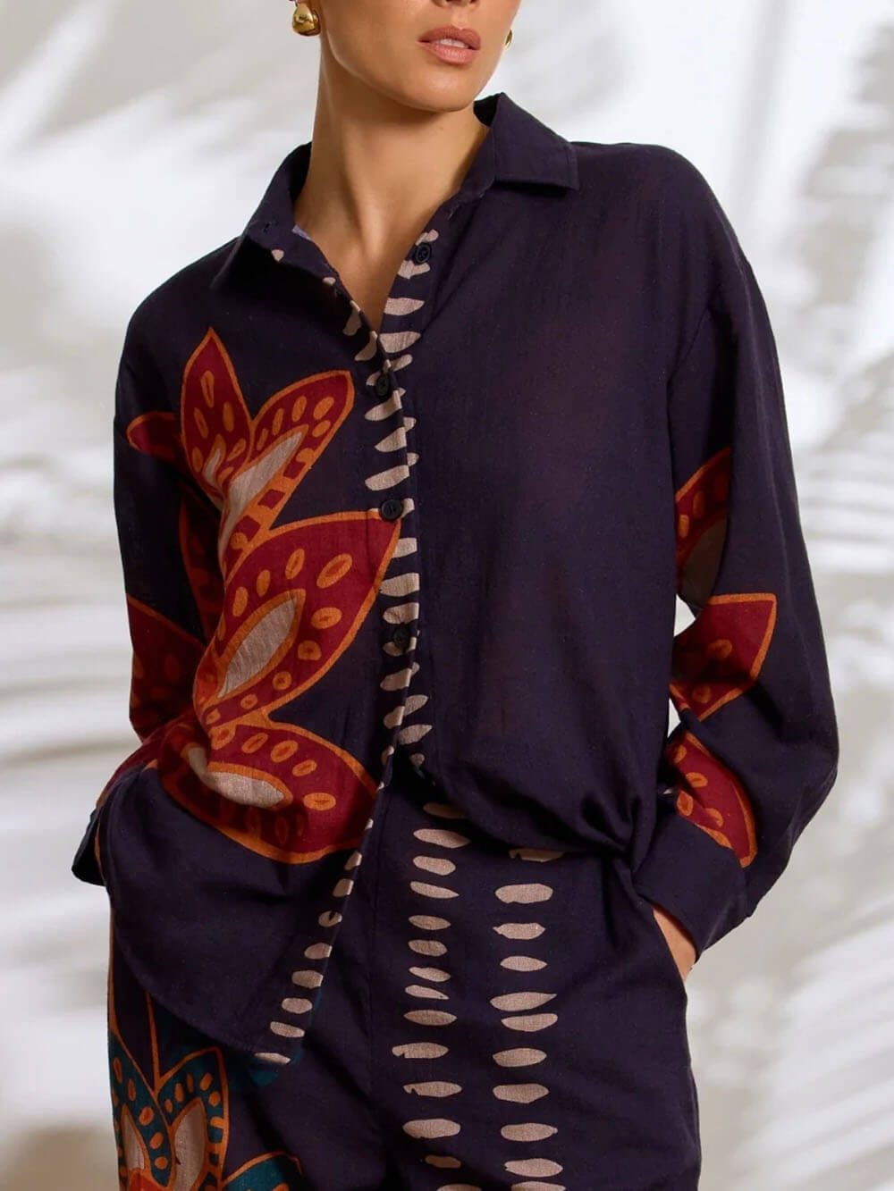 Exquisite Floral Print Linen Elastic Waist Loose Pocket Trousers