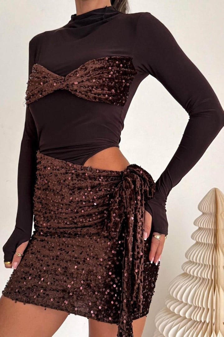 Delicate Sequin Panel Waist-Cut Mini Dress