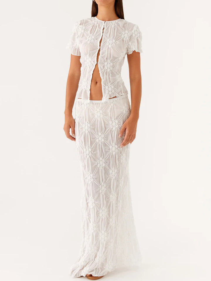 Exquisite Texture Floral See-Through Button-Down Shirt