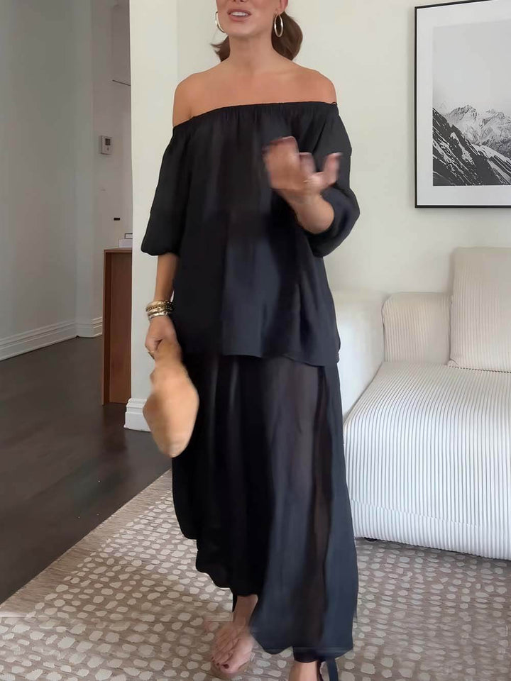 Casual Chiffon Off Shoulder Balloon Sleeve Top
