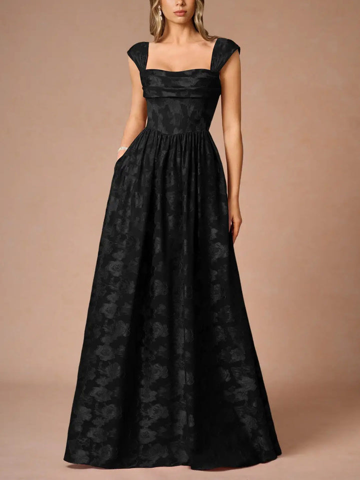 Elegant Drape Neck Floral A-Line Maxi Dress