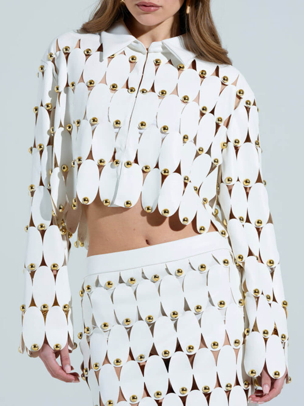 Exquisite Cut-Out Studded PU Maxi Skirt