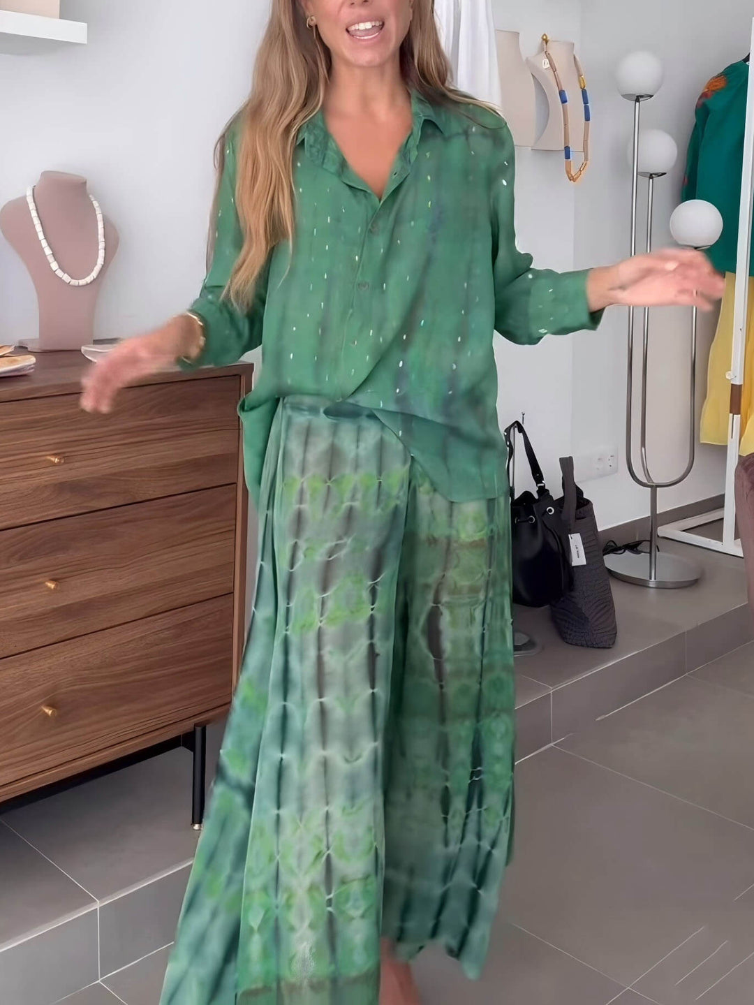 Unique Tie-Dye Patchwork Chiffon Wide-Leg Pants