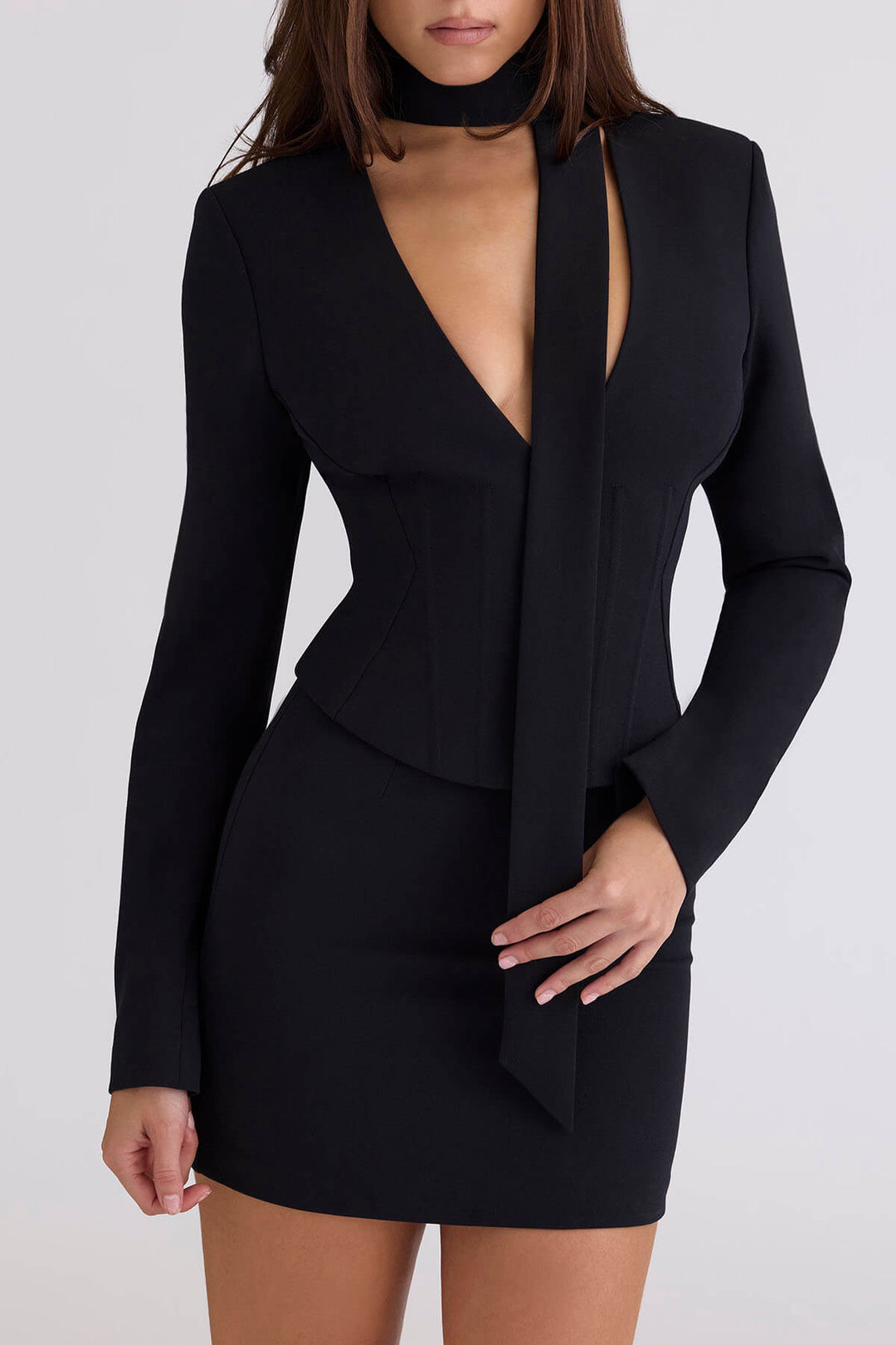 Elegant Deep V Crepe Hourglass Shaped Top