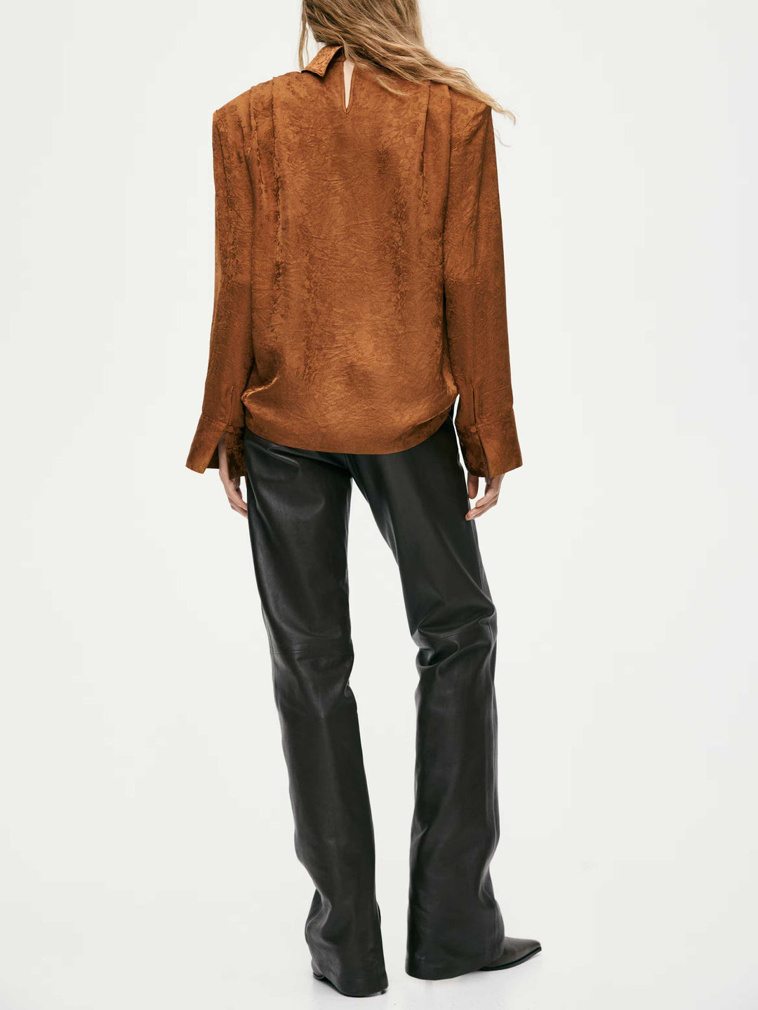 Elegant Satin High-Neck Blouse & Pants Two-Piece Set