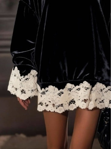 Exquisite Lace Velvet Loose Mini Dress