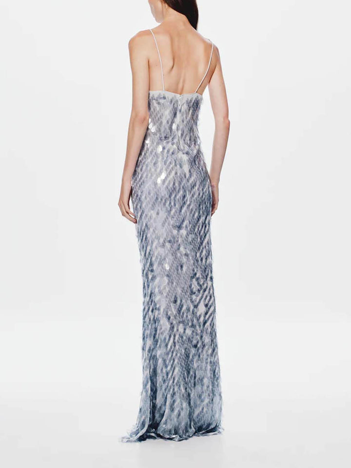 Elegant Sequined V-Neck Fitted Party Maxi Dress