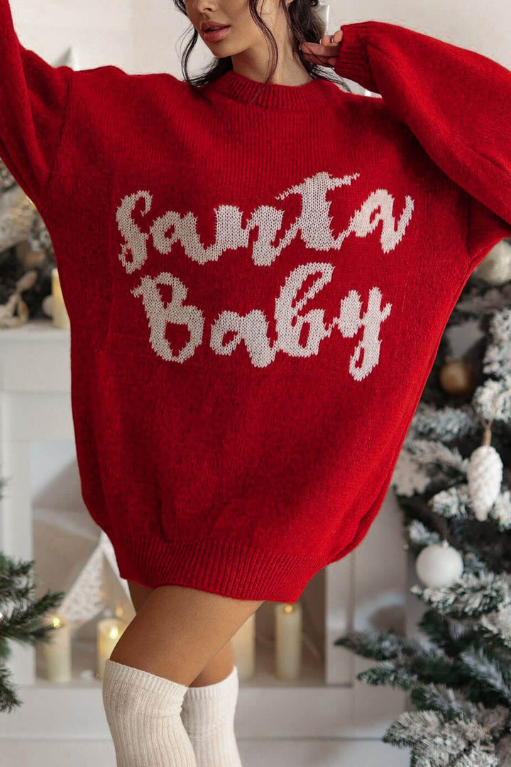 Christmas Santa Baby Loose-fitting Long-sleeved Mid-length Knit Sweater