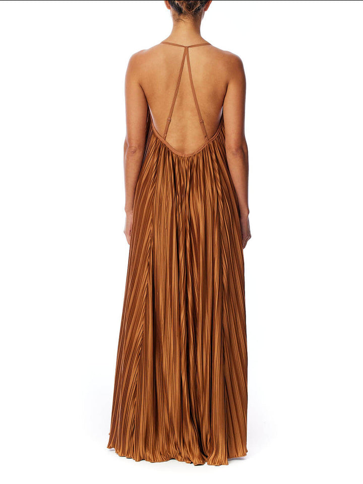 Unique And Fashionable Pleated Suspender Loose Maxi Dress