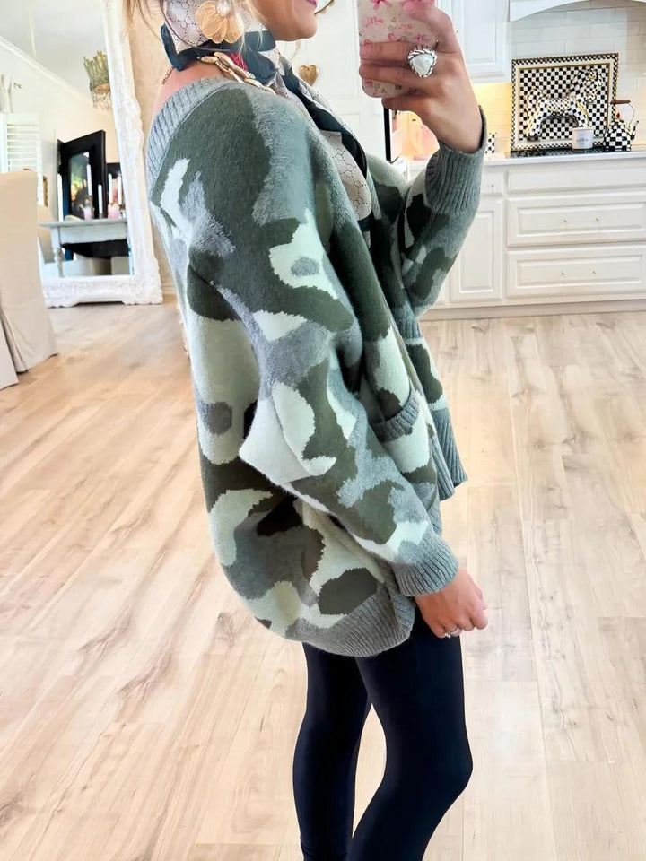 Casual Loose Camouflage Knitted Cardigan