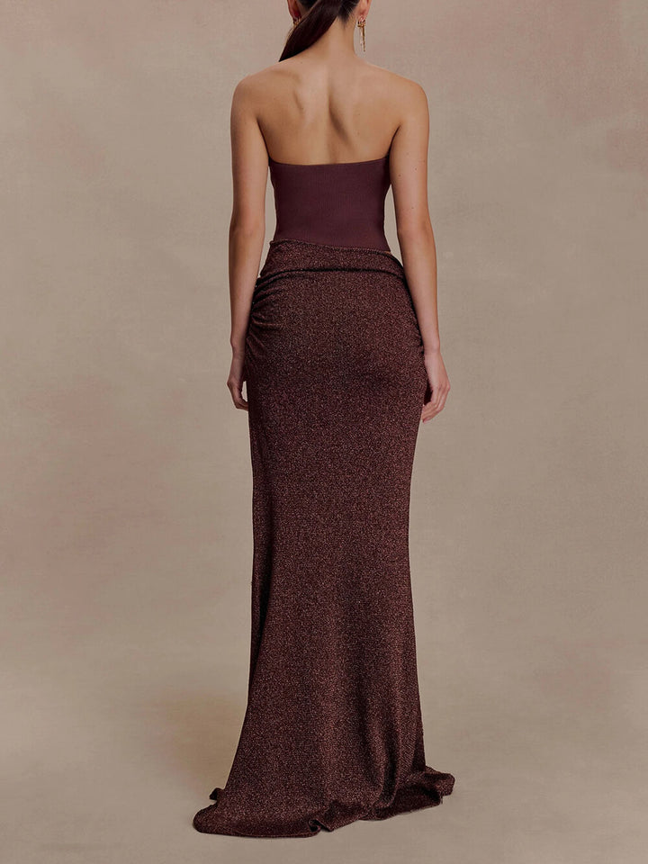 Elegant Strapless Off-Shoulder Hollow-Out Knit Maxi Dress