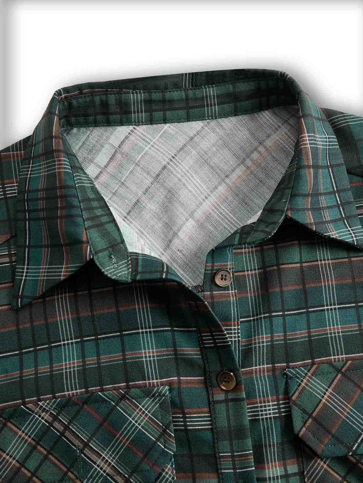 Retro Plaid Collared Single-breasted Shirt Dress