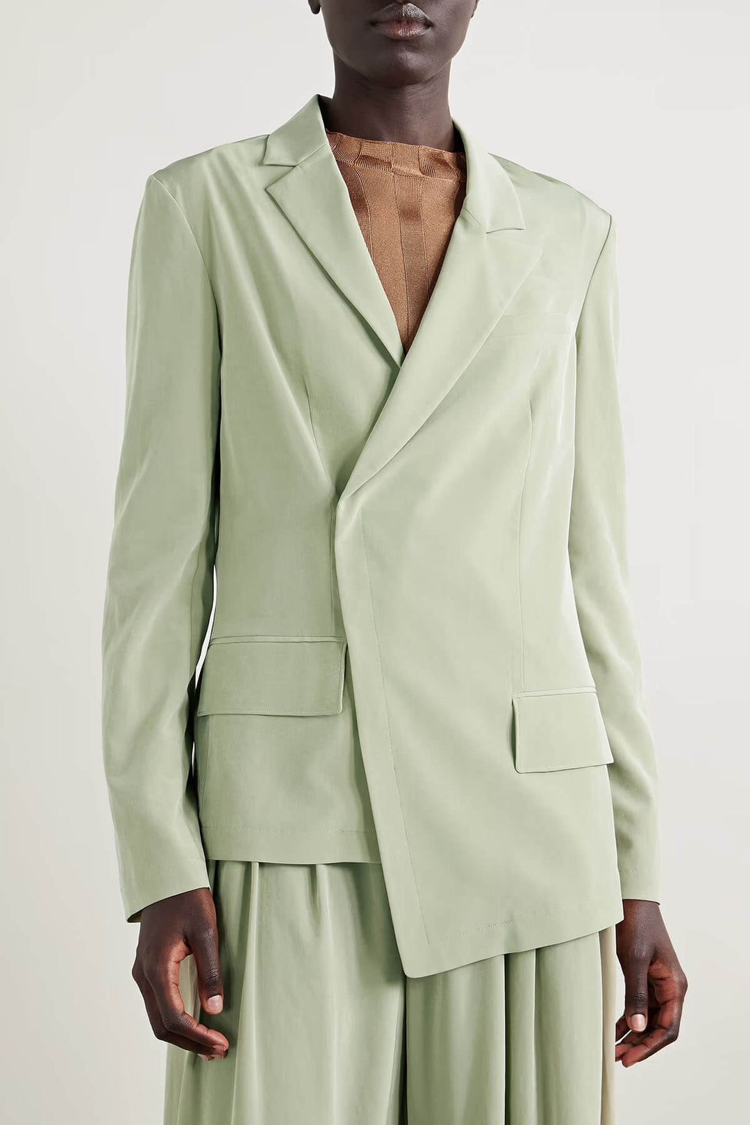 Fashion Asymmetric Crepe Blazer Pleated Pocket Wide-Leg Pants Set