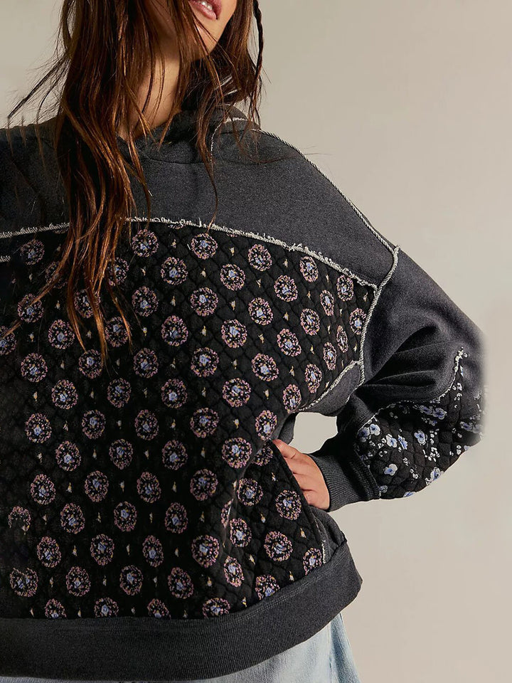Casual Embroidered Patchwork Hoodie