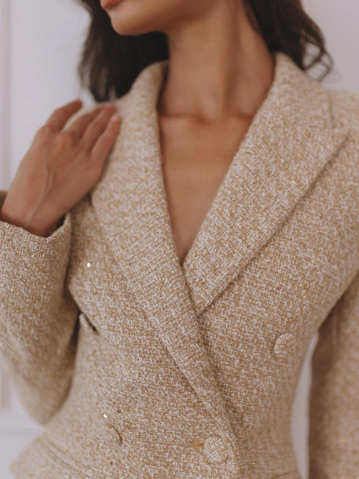 Elegant Tweed Double-Breasted Blazer Mini Dress