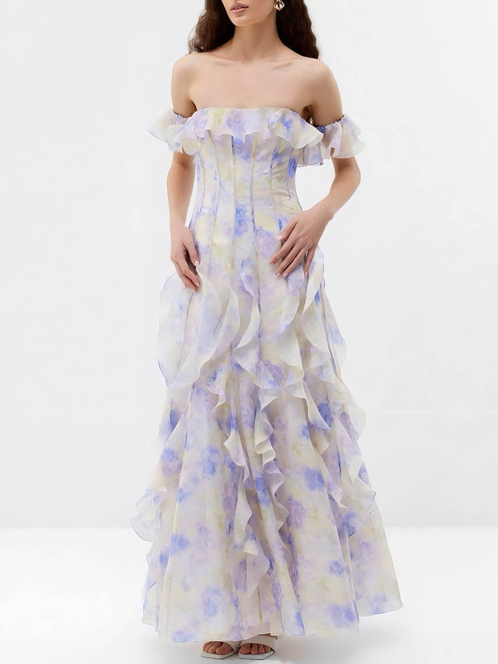 Casual Vacation-Style Strappy Floral Ruffle Maxi Dress