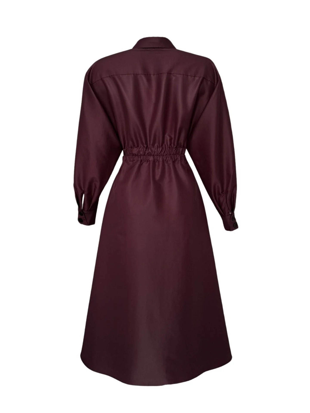 Elegant Collared Long-Sleeve A-Line Midi Dress