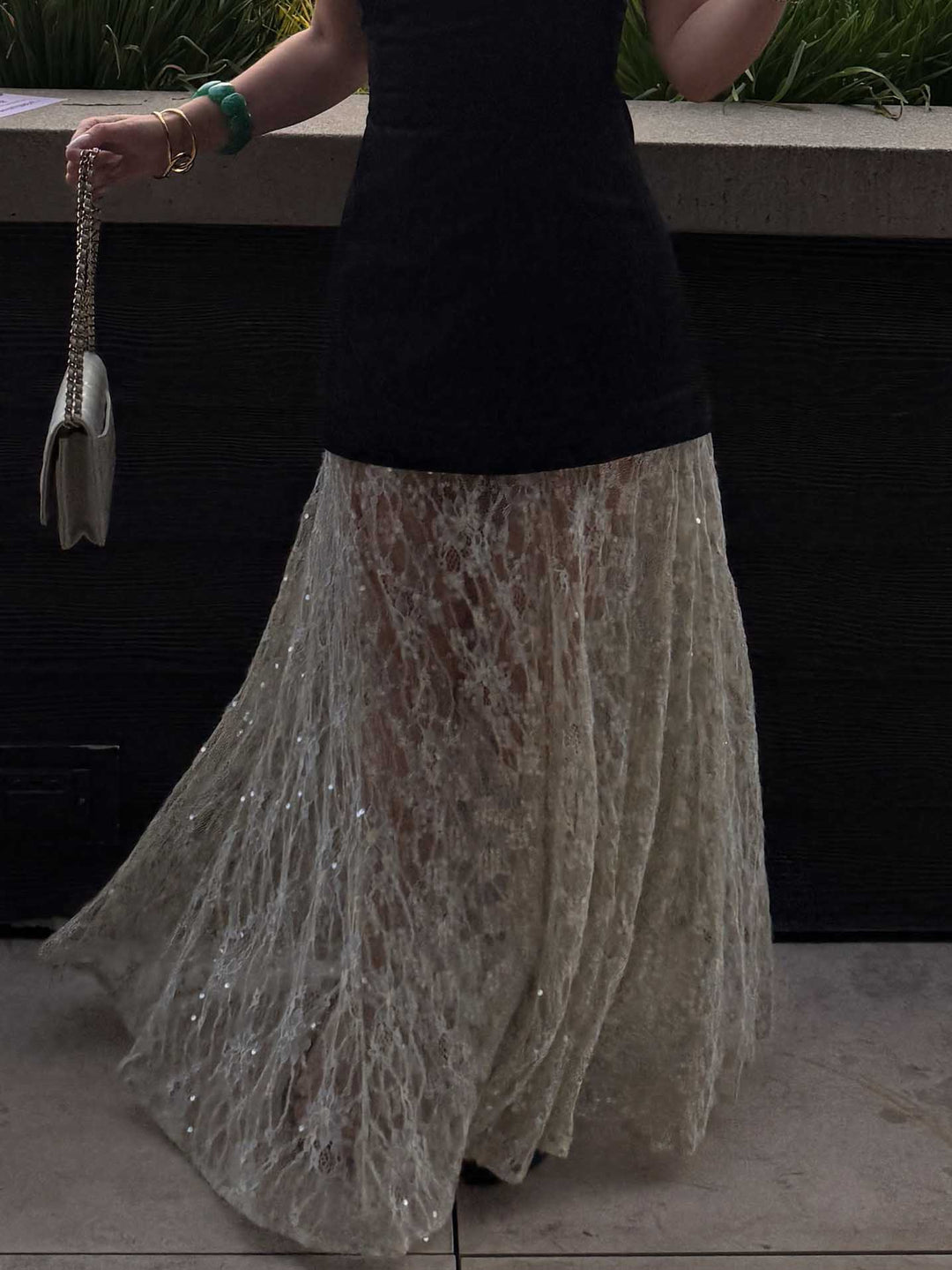 Exquisite Iridescent Lace Sheer Maxi Skirt