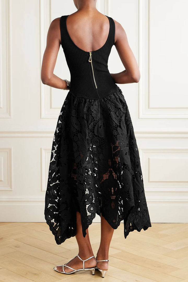 Exquisite Lace Crochet Backless Party Wear Midi Dress