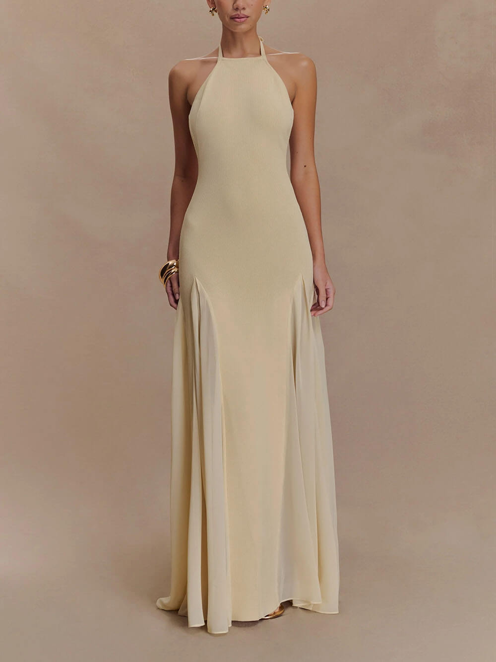 Exquisite Sexy Knit Mesh Splice Spaghetti Strap Maxi Dress