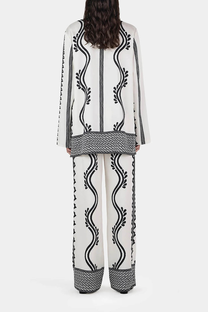 Retro Geometric Wave Print Elastic Drawstring Straight Leg Trousers