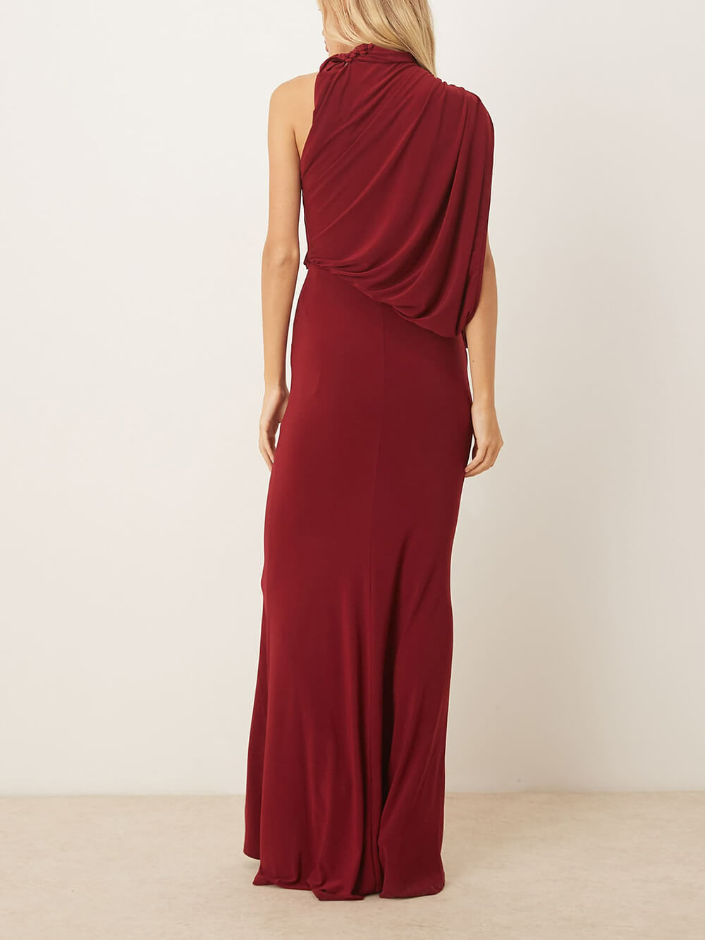 Exquisite One-Shoulder Draped Pleated Cape Maxi Dress