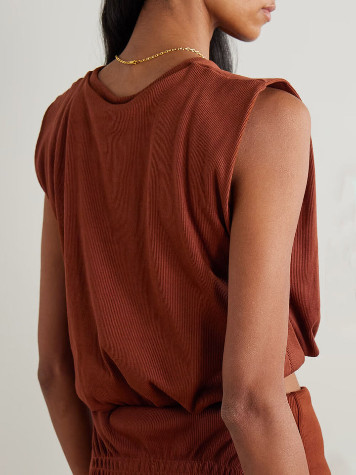 Fashion Casual Ruched Knit Crop T-Shirt