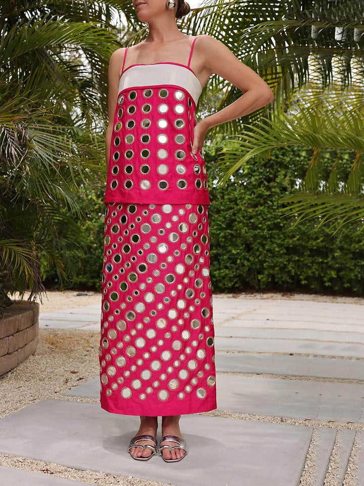 Fashion-Forward Multi-Layer Mirror Maxi Dress