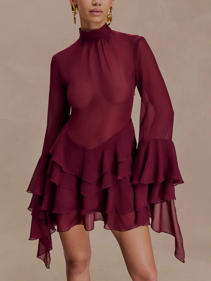 Elegant Layered Chiffon Ruffle Mini Dress